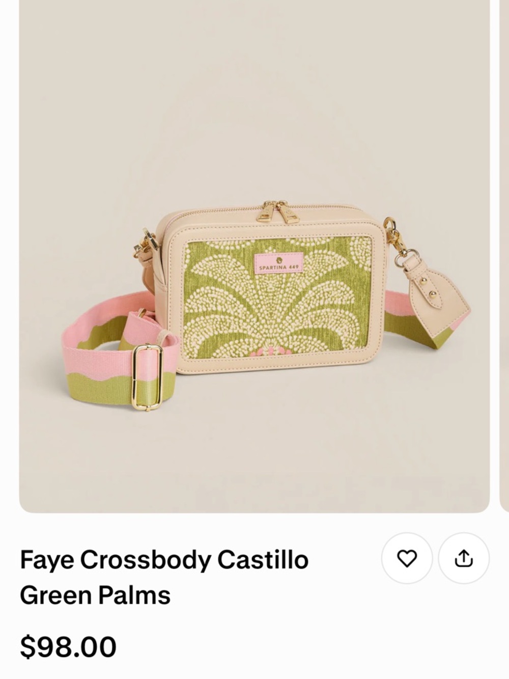 Spartina 449 Faye Crossbody - Green Palm Print with Cream Trim I used this 1 - Picture 4 of 4
